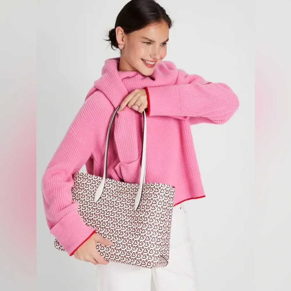 NWT 2pc Kate Spade Large All Day Heart Print PVC Tote and zip pouch - Picture 3 of 5